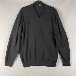 Giorgiolini‎ Merino Wool Sweater Mens XL Black V Neck Knit Classic Made In Italy